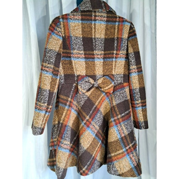 Wool Cashmere Brown Plaid Girls Long Overcoat Size Large GanGan World - Picture 2 of 13